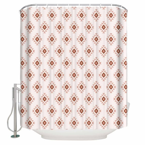Extra Long Shower Curtain 72x84 Inch, White Boho Geometric Shower Curtain Waterproof Bathroom Decor Modern Simple Aztec Ethnic Pattern Fabric Bath Curtain Set Accessories with Hooks