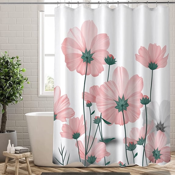 Extra Long Shower Curtain 72x84 inch Length, Aesthetic Spring Wildflower Shower Curtain Sets with Hooks for Bathroom,Water Resistant Polyester Fabric