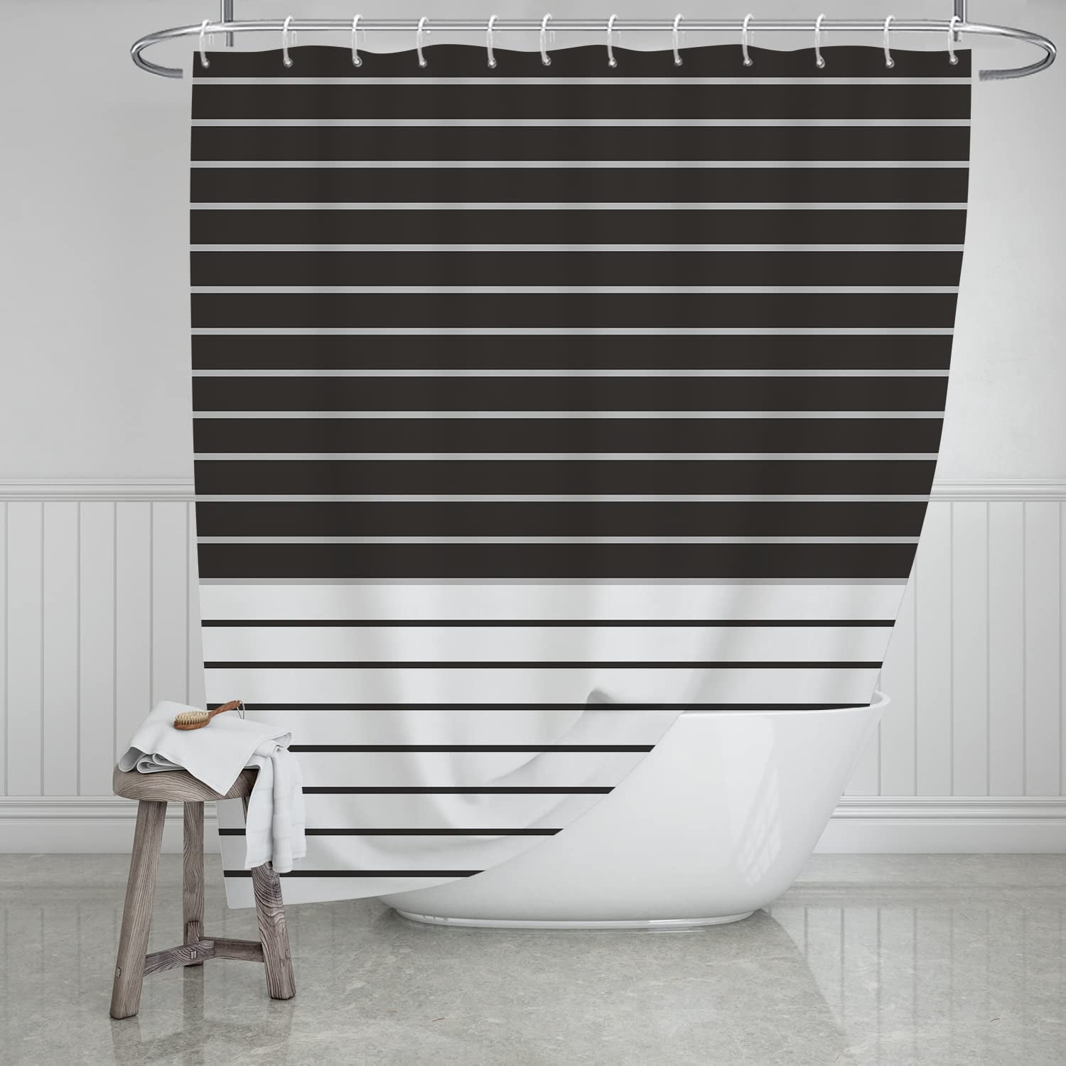 Extra Long Shower Curtain 72x84 inch Length，Black and White Stripe