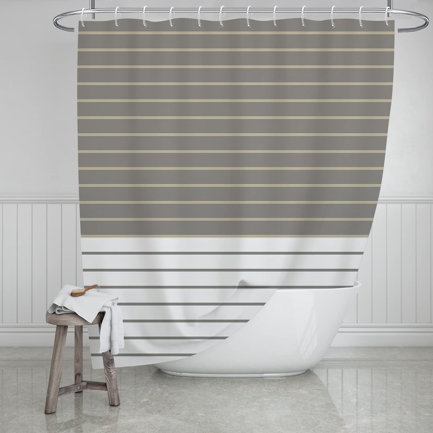 Extra Long Shower Curtain 72x84 inch Length，Grey and White Stripe
