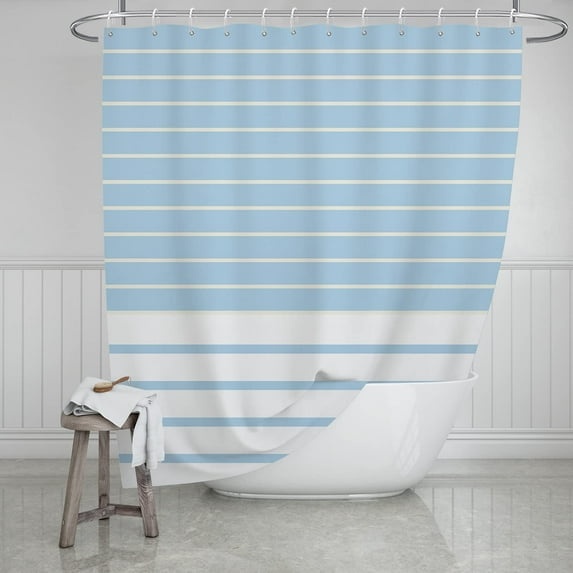 Extra Long Shower Curtain 72x84 inch Length,Sky Blue and White Stripe Shower Curtains Set with Hooks for Bathroom,Weighted Hem,Waterproof Bath Accessories Hotel Style,Machine Washable