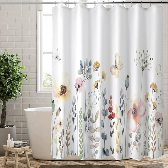 Extra Long Shower Curtain 72x84 inch Length Watercolor Floral Shower Curtain Sets,Beige Teal Blush Plants Flowers Bathroom Curtains,Modern Bath Curtain,Waterproof Fabric with Hooks