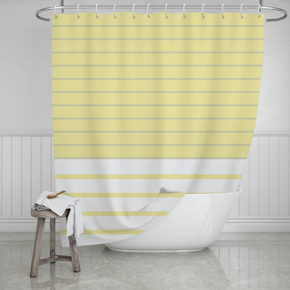 Extra Long Shower Curtain 72x84 inch Length,Yellow and White Stripe Shower Curtains Set with Hooks for Bathroom,Weighted Hem,Waterproof Bath Accessories Hotel Style,Machine Washable