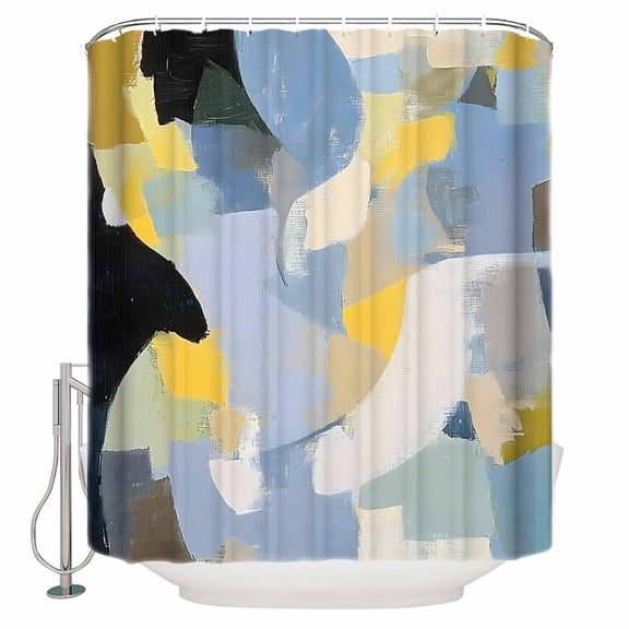Extra Long Shower Curtain 72x96 Inch, Abstract Geometric Shower Curtain Waterproof Bathroom Decor Simple Oil Painting Color Blocks Fabric Bath Curtain Set Accessories with Hooks