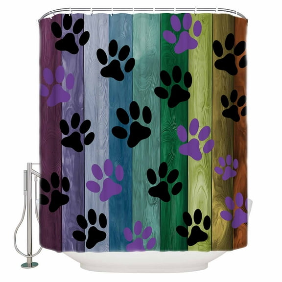 Extra Long Shower Curtain 72x96 Inch, Animals Pow Shower Curtain Waterproof Bathroom Decor Cartoon Colorful Wooden Grain Vintage Fabric Bath Curtain Set Accessories with Hooks