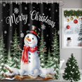 thumbnail image 1 of Extra Long Shower Curtain 72x96 Inch, Black Christmas Snowman Shower Curtain Waterproof Bathroom Decor, Xmas Tree Snowflake Merry Christmas Fabric Bath Curtain Set Accessories with Hooks, 1 of 8
