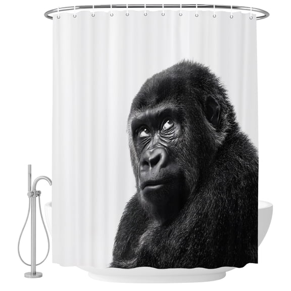 Extra Long Shower Curtain 72x96 Inch, Black Monkey Modern Shower Curtain Waterproof Bathroom Decor, Wildlife Nature Animals Watercolor Fabric Bath Curtain Set Accessories with Hooks