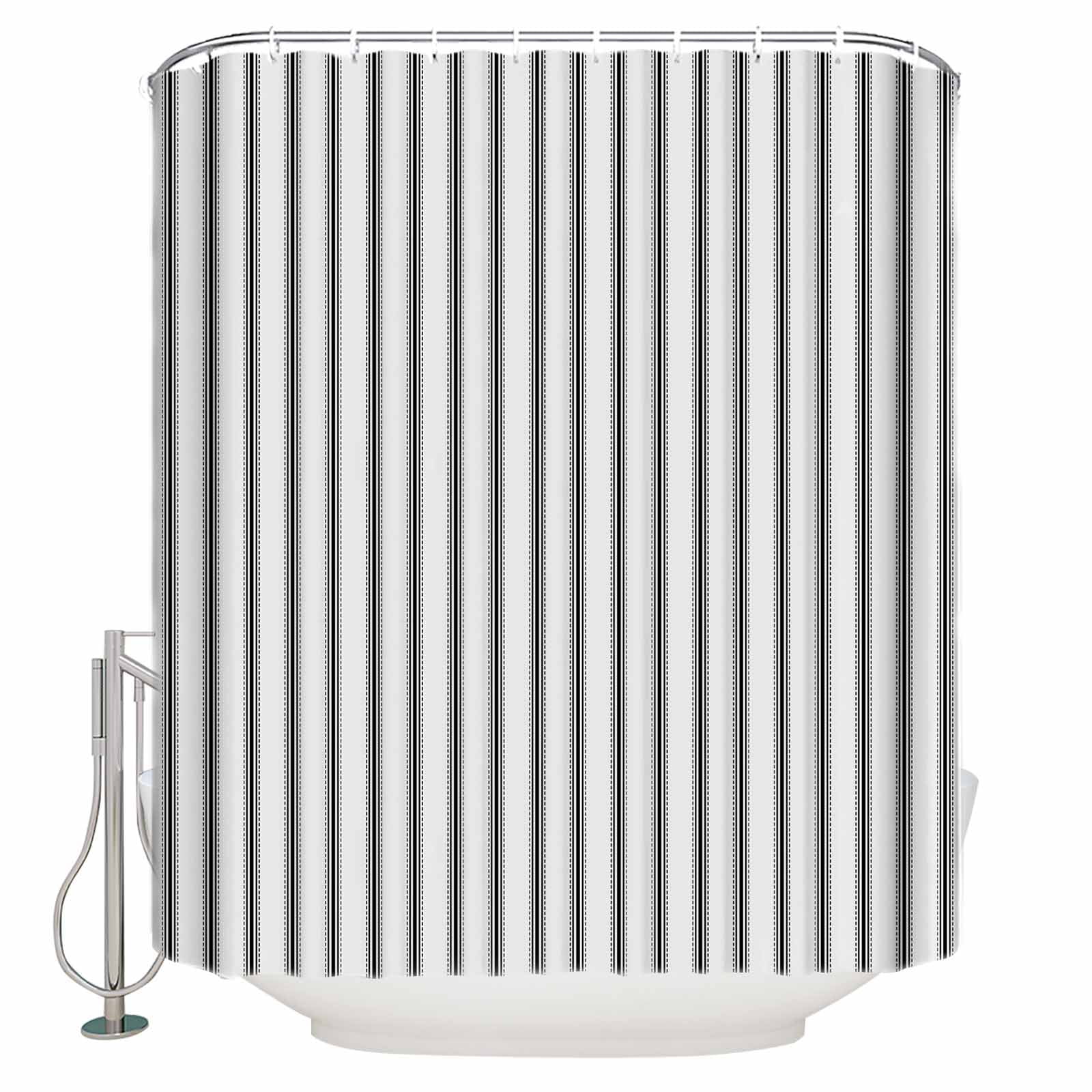 Extra Long Shower Curtain 72x96 Inch, Black Striped Shower Curtain Waterproof Bathroom Decor Black White Stripes Farmhouse Fabric Bath Curtain Set Accessories with Hooks