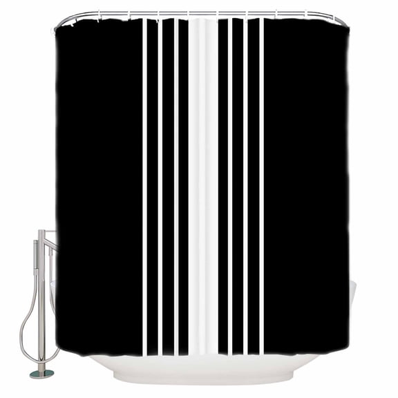 Extra Long Shower Curtain 72x96 Inch, Black White Stripe Shower Curtain Waterproof Bathroom Decor Modern Rustic Vertical Striped Fabric Bath Curtain Set Accessories with Hooks
