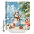 thumbnail image 1 of Extra Long Shower Curtain 72x96 Inch, Blue Coastal Christmas Shower Curtain Waterproof Bathroom Decor Xmas Snowman Flamingo Fabric Bath Curtain Set Accessories with Hooks, 1 of 6