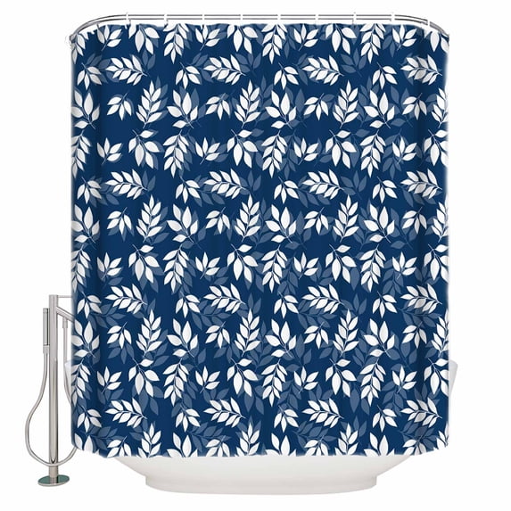Extra Long Shower Curtain 72x96 Inch, Blue Leaves Shower Curtain Waterproof Bathroom Decor Farmhouse Pastoral Spring Leaf Branch Fabric Bath Curtain Set Accessories with Hooks