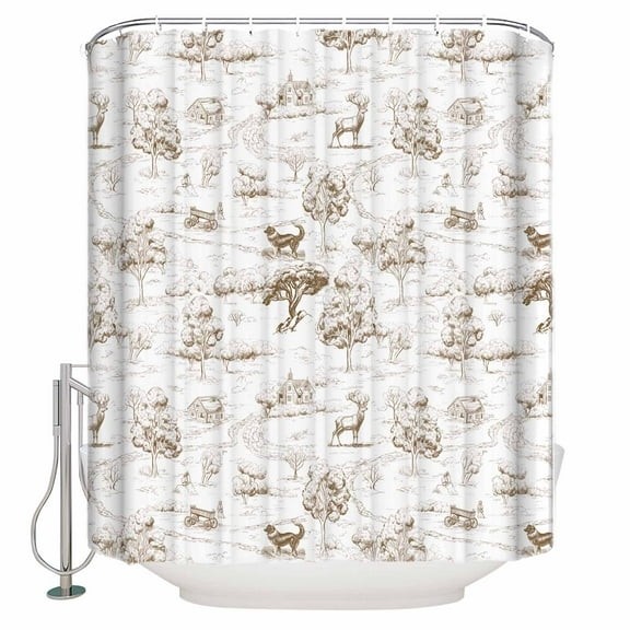 Extra Long Shower Curtain 72x96 Inch, Brown Country Shower Curtain Waterproof Bathroom Decor Abstract Farmhouse Rustic Tree Animals Fabric Bath Curtain Set Accessories with Hooks