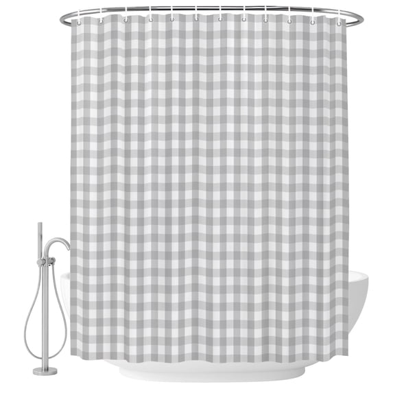 Extra Long Shower Curtain 72x96 Inch, Buffalo Plaid Shower Curtain Waterproof Bathroom Decor, Farmhouse Grey Checkered Vintage Rustic Fabric Bath Curtain Set Accessories with Hooks