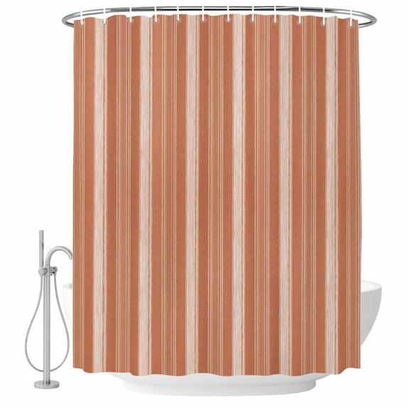 Extra Long Shower Curtain 72x96 Inch, Burnt Orange Stripes Shower Curtain Waterproof Bathroom Decor, Farmhouse Vertical Striped Vintage Fabric Bath Curtain Set Accessories with Hooks