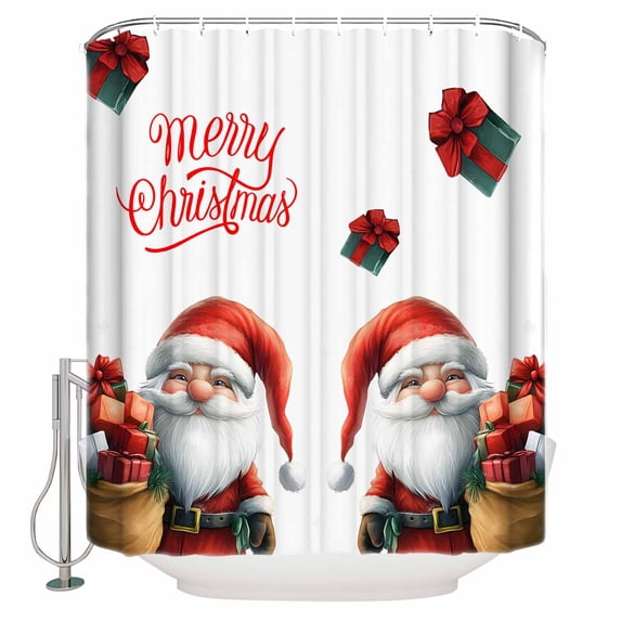 Extra Long Shower Curtain 72x96 Inch, Christmas Shower Curtain Waterproof Bathroom Decor Xmas Gnomes Red Botanical Red Green Fabric Bath Curtain Set Accessories with Hooks