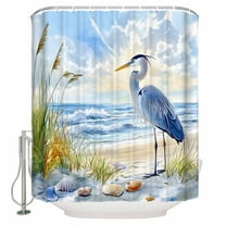 Extra Long Shower Curtain 72x96 Inch, Coastal Birds Shower Curtain Waterproof Bathroom Decor Blue Sky Heron Seabird Tropical Beach Fabric Bath Curtain Set Accessories with Hooks