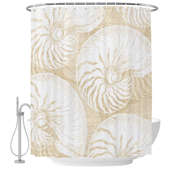 Extra Long Shower Curtain 72x96 Inch, Coastal Shell Beige Shower Curtain Waterproof Bathroom Decor, Summer Ocean Shell Beach Fabric Bath Curtain Set Accessories with Hooks