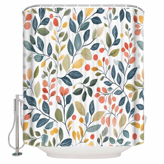 Extra Long Shower Curtain 72x96 Inch, Colorful Botanical Shower Curtain Waterproof Bathroom Decor Spring Summer Leaf Floral Pastoral Fabric Bath Curtain Set Accessories with Hooks
