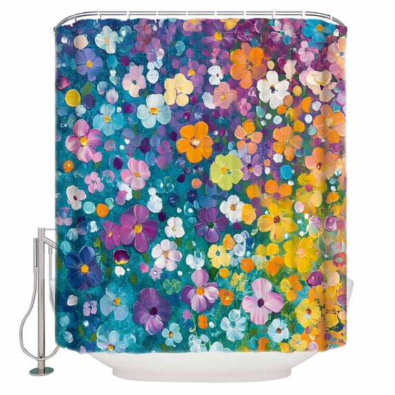 Extra Long Shower Curtain 72x96 Inch, Colorful Spring Floral Shower Curtain Waterproof Bathroom Decor Modern Oil Painting Abstract Art Fabric Bath Curtain Set Accessories with Hooks