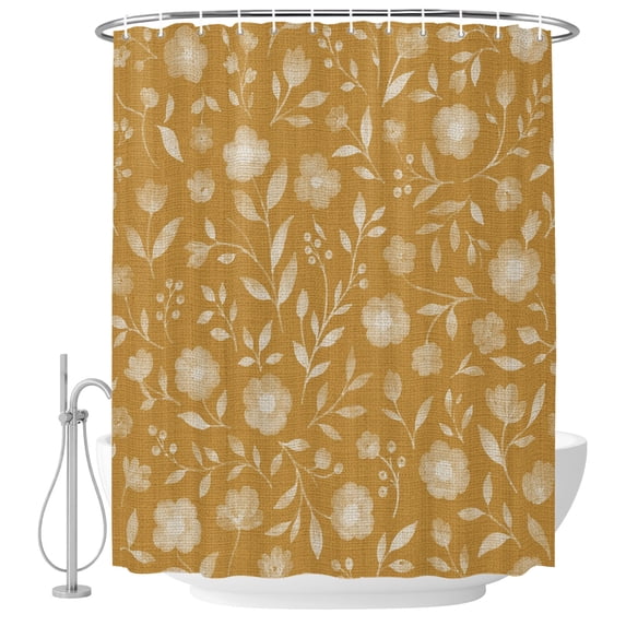 Extra Long Shower Curtain 72x96 Inch, Country Floral Shower Curtain Waterproof Bathroom Decor, Rettro Farmhosue Botanical Wildflower Brown Fabric Bath Curtain Set Accessories with Hooks