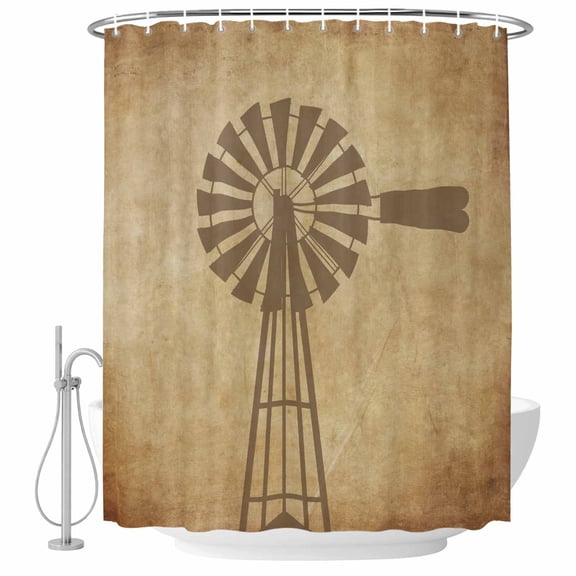 Extra Long Shower Curtain 72x96 Inch, Country Windmill Shower Curtain Waterproof Bathroom Decor, Farmhouse Vintage Rustic Farm Barn Fabric Bath Curtain Set Accessories with Hooks