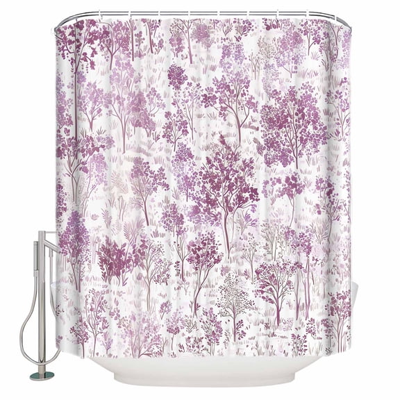 Extra Long Shower Curtain 72x96 Inch, Forest Pink Shower Curtain Waterproof Bathroom Decor Watercolor Plants Maple Pine Tree Scenery Fabric Bath Curtain Set Accessories with Hooks