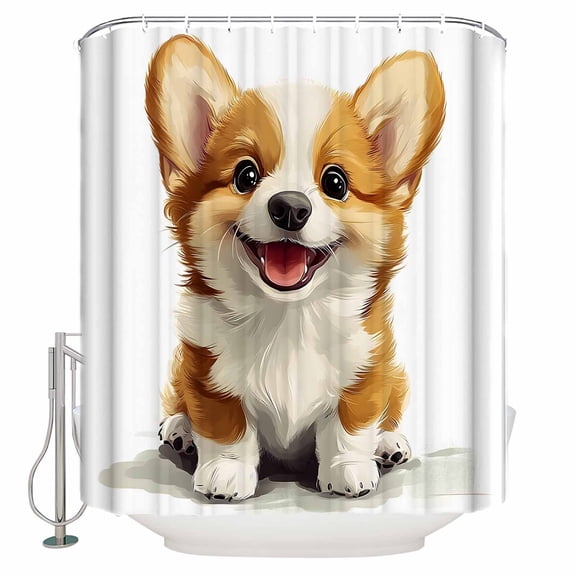 Extra Long Shower Curtain 72x96 Inch, Funny Puppy Shower Curtain Waterproof Bathroom Decor Dog Animal Pattern Modern Minimalism Art Fabric Bath Curtain Set Accessories with Hooks