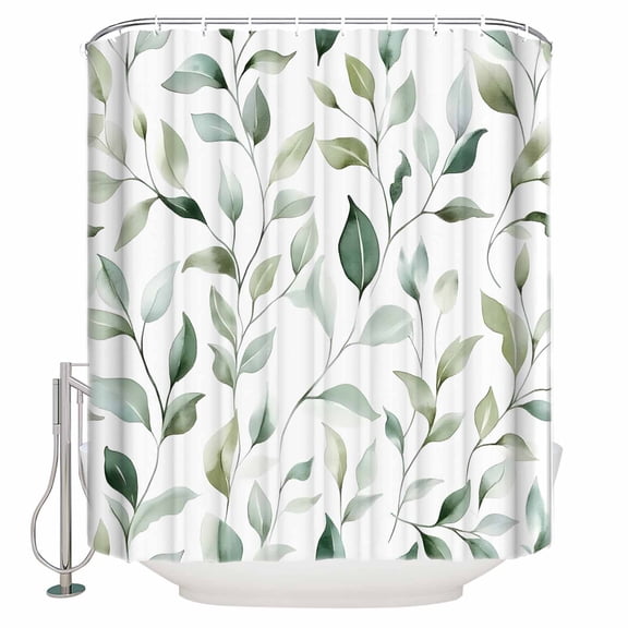 Extra Long Shower Curtain 72x96 Inch, Green Eucalyptus Leaves Shower Curtain Waterproof Bathroom Decor Watercolor Farmhouse Plants Fabric Bath Curtain Set Accessories with Hooks