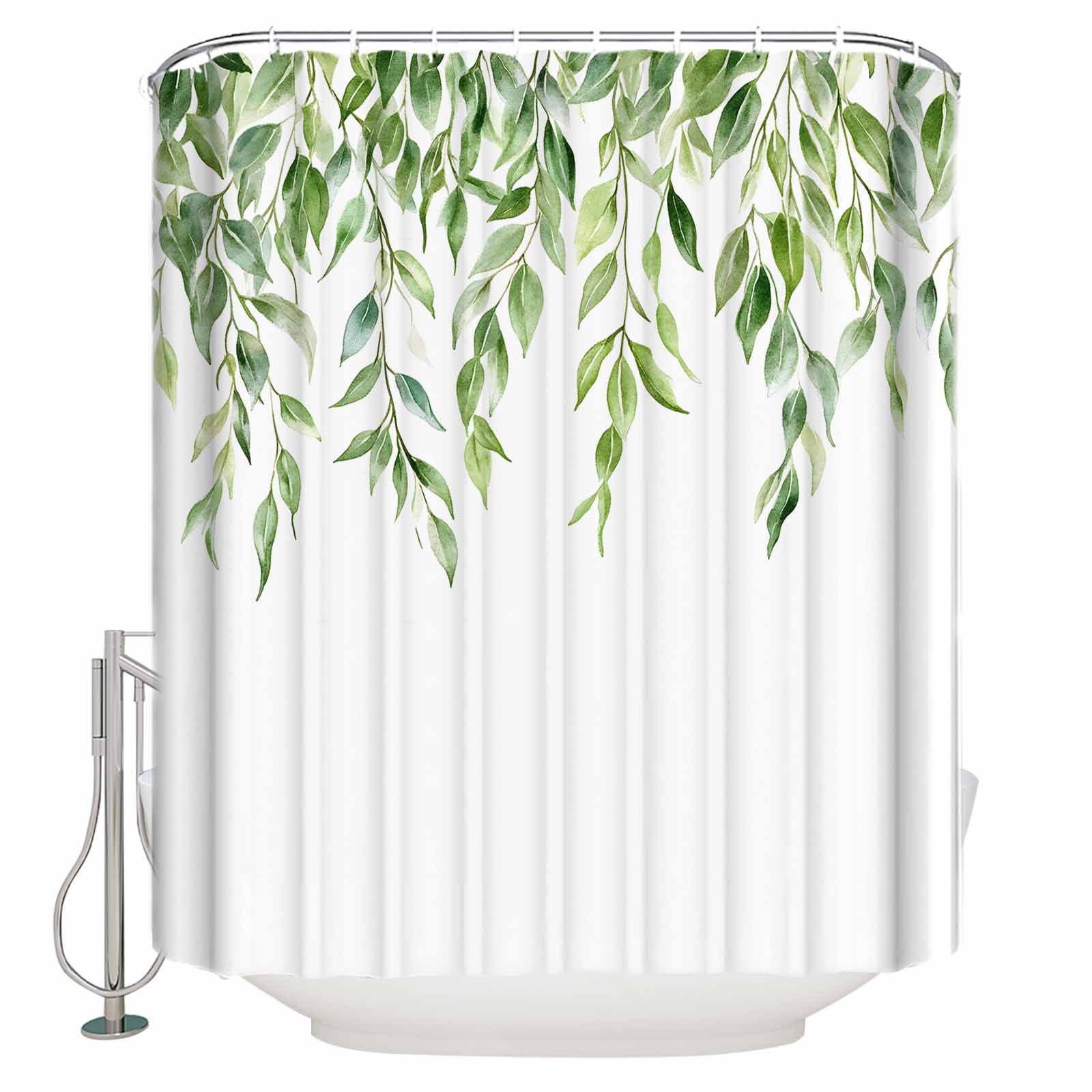 Boho Floral Shower Curtain Set - 72x96 Inches, Waterproof Polyester, Tropical Leaf Print, Includes 12 Hooks