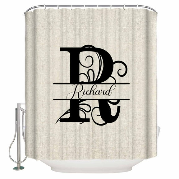 Extra Long Shower Curtain 72x96 Inch, Letter R Shower Curtain Waterproof Bathroom Decor Monogram Words Fabric Bath Curtain Set Accessories with Hooks