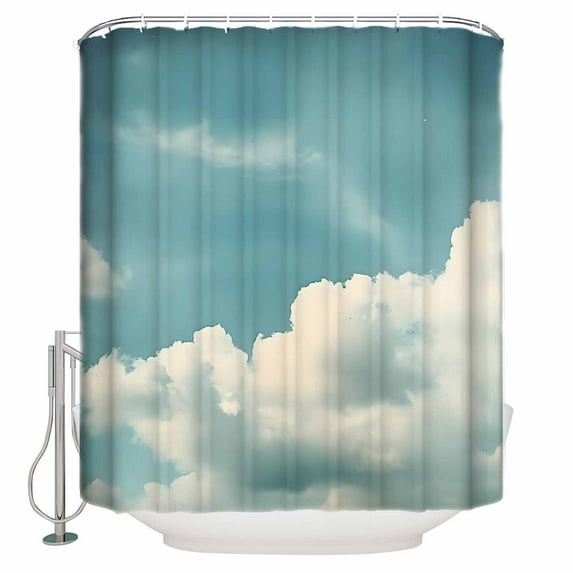 Extra Long Shower Curtain 72x96 Inch, Light Blue Cloudy Sky Shower Curtain Waterproof Bathroom Decor Modern Retro Clouds Scenery Fabric Bath Curtain Set Accessories with Hooks