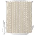 thumbnail image 1 of Extra Long Shower Curtain 72x96 Inch, Modern Minimalist Shower Curtain Waterproof Bathroom Decor, Country Leaves Stripes Pattern Beige Fabric Bath Curtain Set Accessories with Hooks, 1 of 7