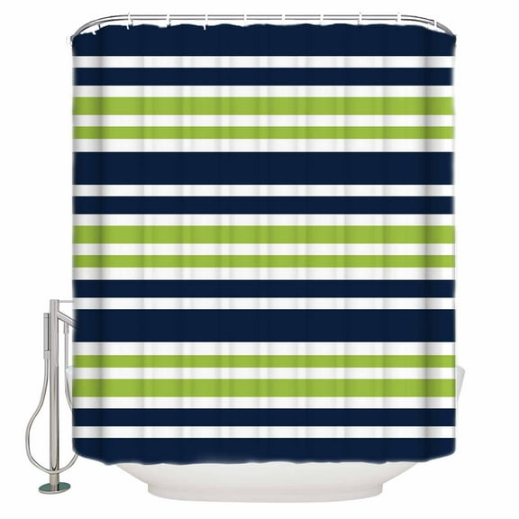 Extra Long Shower Curtain 72x96 Inch, Navy Blue Green Striped Shower Curtain Waterproof Bathroom Decor Gradient Horizontal Lines Fabric Bath Curtain Set Accessories with Hooks