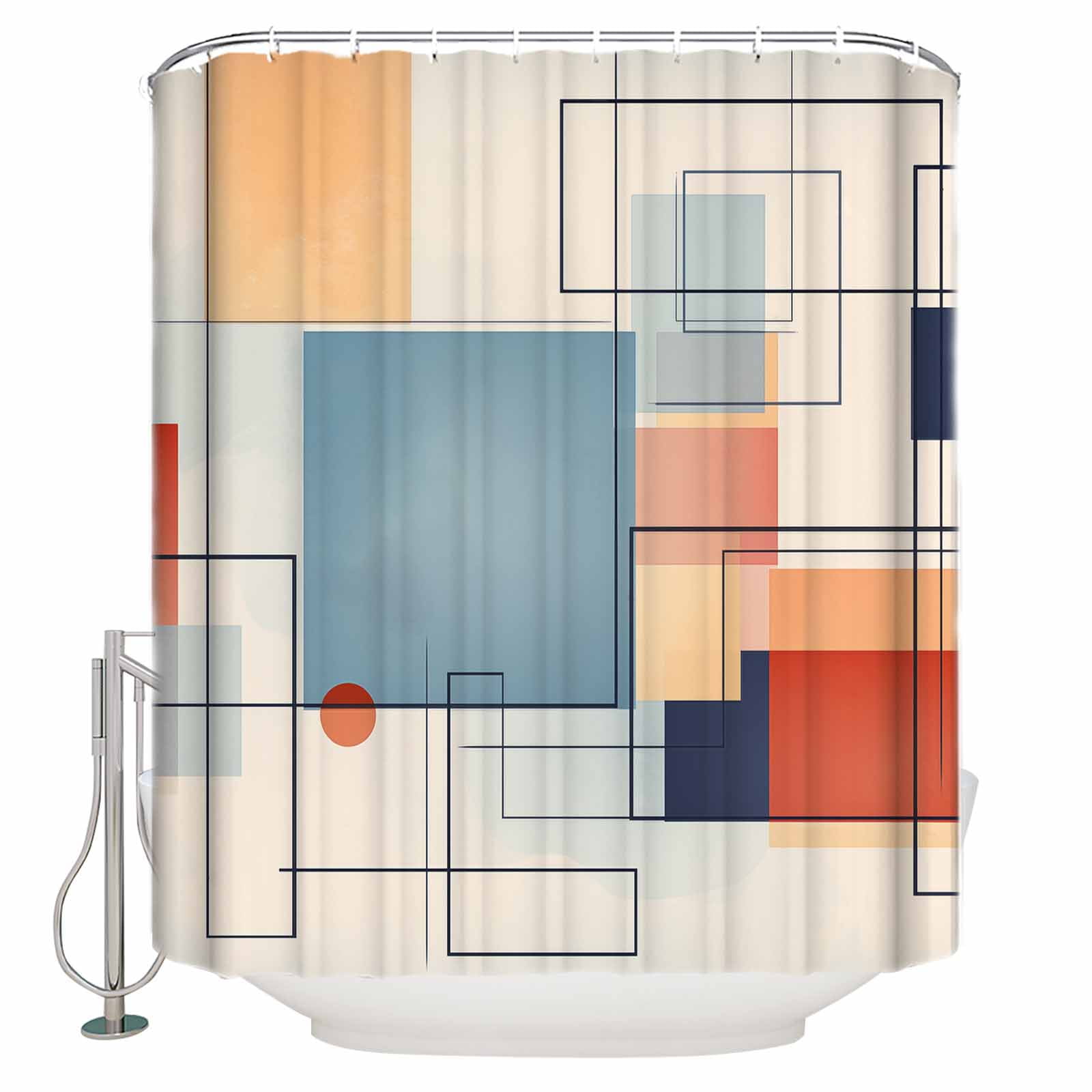 Extra Long Shower Curtain 72x96 Inch, Orange Blue Geometric Shower ...
