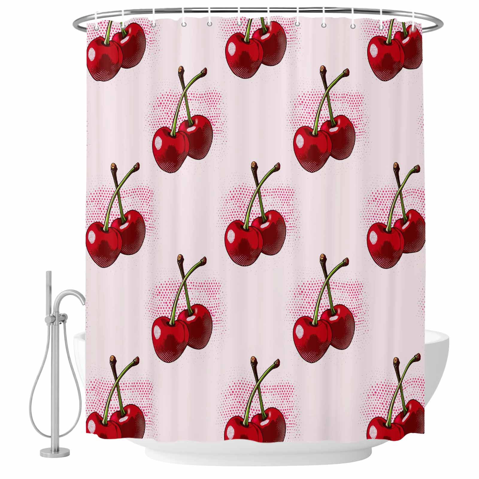 Extra Long Shower Curtain 72x96 Inch, Pink Cherry Shower Curtain