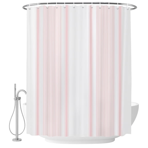 Extra Long Shower Curtain 72x96 Inch, Pink Striped Shower Curtain Waterproof Bathroom Decor, Farmhouse Thin Vertical Stripes Modern Fabric Bath Curtain Set Accessories with Hooks