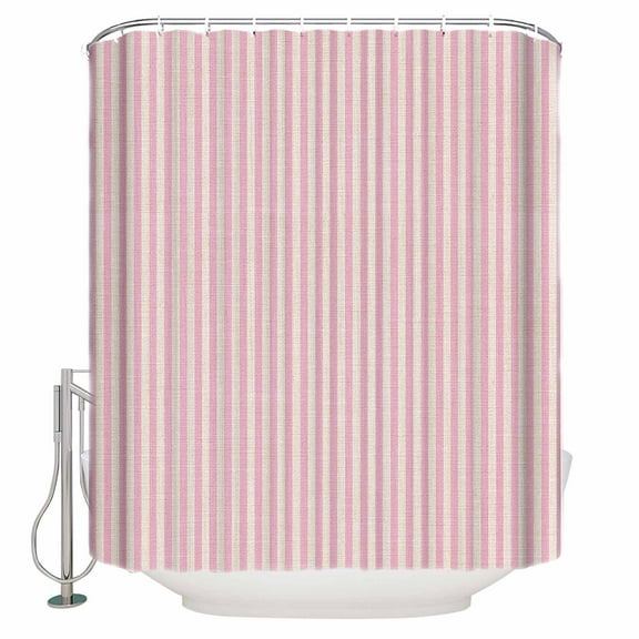 Extra Long Shower Curtain 72x96 Inch, Pink Striped Shower Curtain Waterproof Bathroom Decor Modern Simple Farmhouse Beige Vintage Fabric Bath Curtain Set Accessories with Hooks