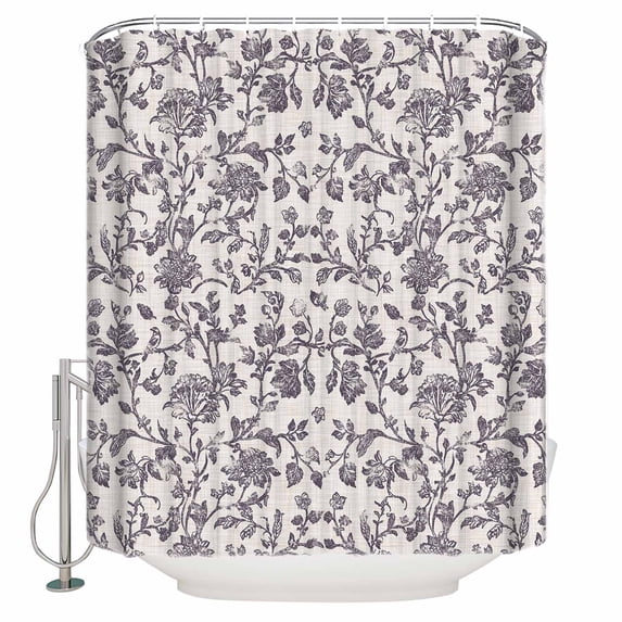Extra Long Shower Curtain 72x96 Inch, Spring Flowers Shower Curtain Waterproof Bathroom Decor Farmhouse Purple Pastoral Floral Leaf Fabric Bath Curtain Set Accessories with Hooks