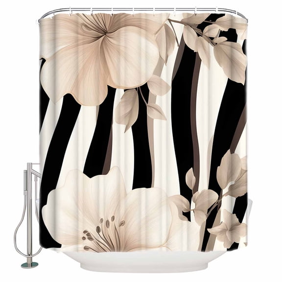 Extra Long Shower Curtain 72x96 Inch, Stripes Floral Shower Curtain Waterproof Bathroom Decor Spring Flower Zebra Animal Pattern Floral Fabric Bath Curtain Set Accessories with Hooks