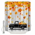 thumbnail image 1 of Extra Long Shower Curtain 72x96 Inch, Thanksgiving Shower Curtain Waterproof Bathroom Decor Fall Black Truck Orange Maple Leaves Wooden Fabric Bath Curtain Set Accessories with Hooks, 1 of 6