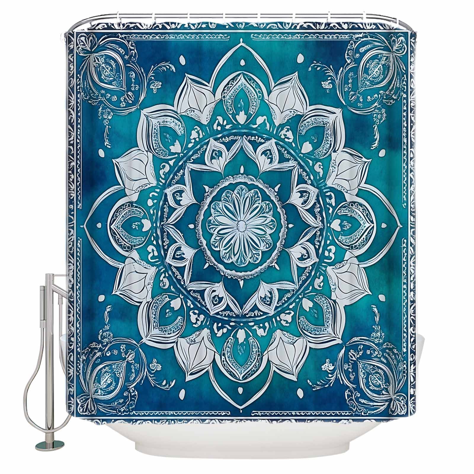Extra Long Shower Curtain 72x96 Inch, Turquoise Boho Shower Curtain ...