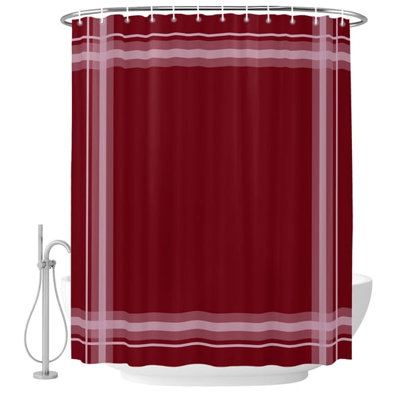 Extra Long Shower Curtain 72x96 Inch, Vintage Red Shower Curtain Waterproof Bathroom Decor, Minimalist Lines Grid Art Rustic Fabric Bath Curtain Set Accessories with Hooks