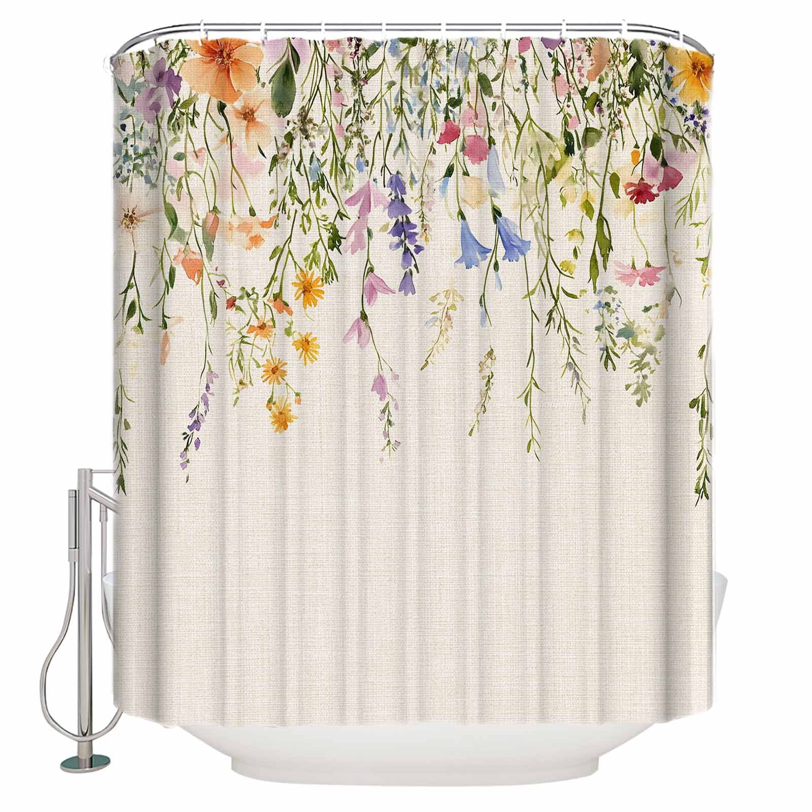 Extra Long Shower Curtain 72x96 Inch, Watercolor Flowers Shower Curtain