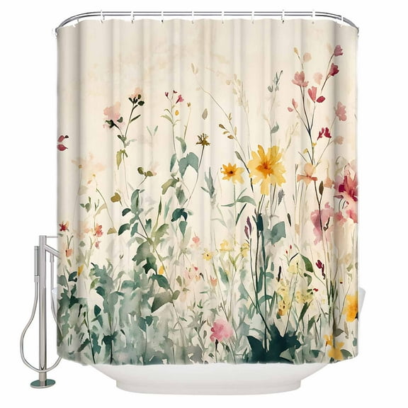 Extra Long Shower Curtain 72x96 Inch, Watercolor Spring Floral Shower Curtain Waterproof Bathroom Decor Vintage Flowers Botanical Fabric Bath Curtain Set Accessories with Hooks