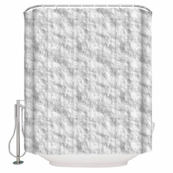 Extra Long Shower Curtain 72x96 Inch, White Fur Patterned Shower Curtain Waterproof Bathroom Decor Pure Solid Minimalist Modern Color Fabric Bath Curtain Set Accessories with Hooks