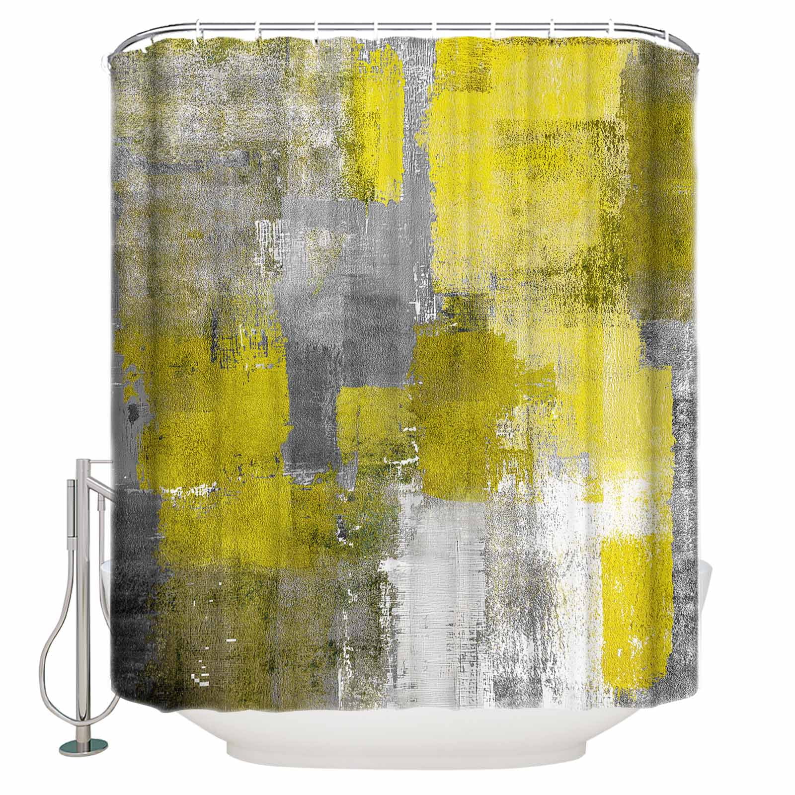 Extra Long Shower Curtain 72x96 Inch, Yellow Grey Shower Curtain ...
