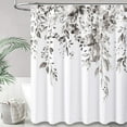 thumbnail image 1 of Extra Long Shower Curtain - 84 Inch Linen Textured Floral Heavy Duty Fabric Shower Curtain Set with 12 Metal Hooks, Tall Eucalyptus Botanical Bath Curtains for Bathroom Showers, 72x84, Black, 1 of 6