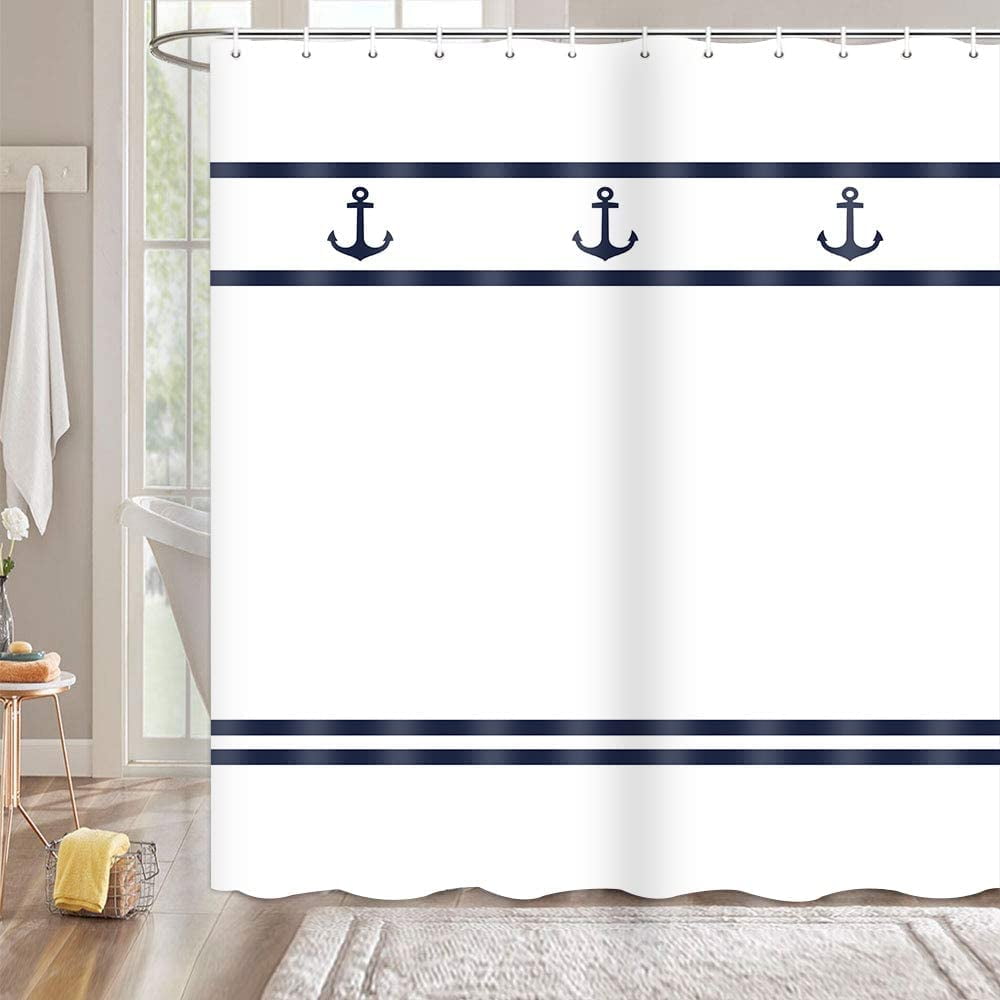 Extra Long Shower Curtain 84 inch Length, Modern Nautical Shower Curtain Set for Bathroom, Water Resistant Polyester Fabric Machine Washable