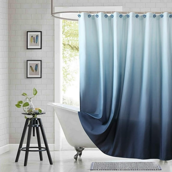 Extra Long Shower Curtain, Blue Ombre Fabric Shower Curtains for Bathroom, Modern Waterproof Bathroom Curtains 70"W x 72"L (Pack of 1)