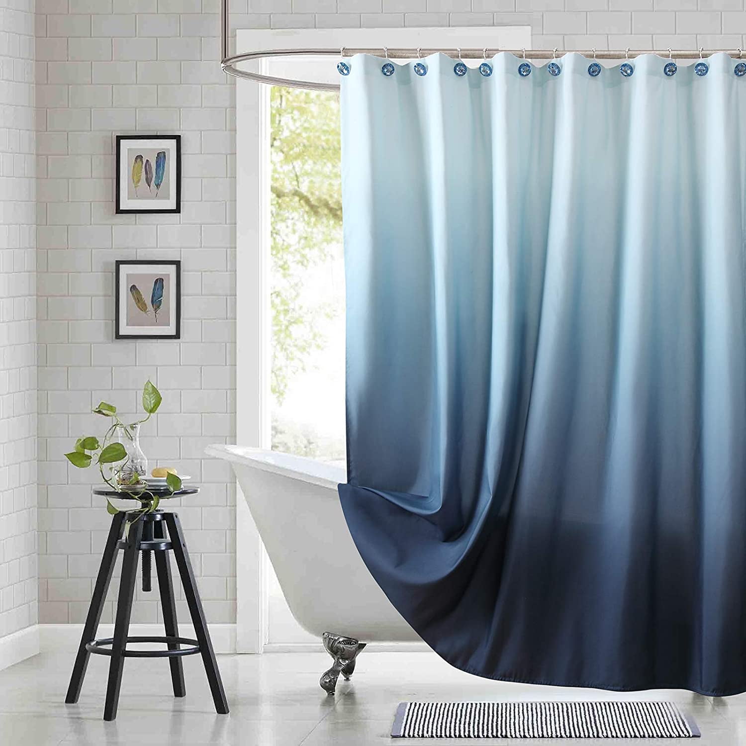 Extra Long Shower Curtain, Blue Ombre Fabric Shower Curtains for ...
